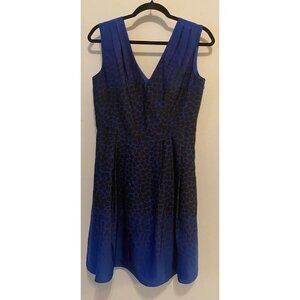 Ann Taylor Loft Dress Blue w/ Black Animal Print Design Size 4